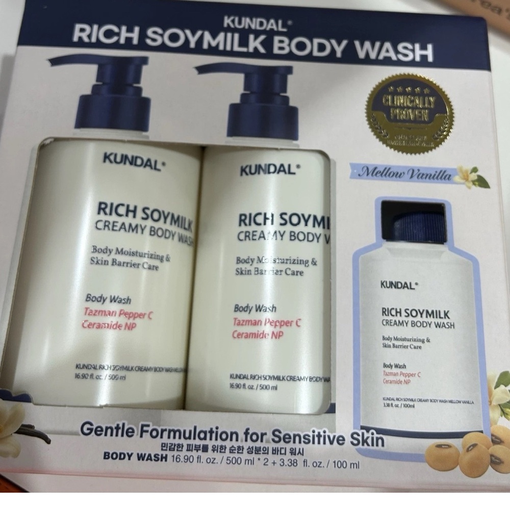KUNDAL Rich Soymilk Creamy Body Wash  Mellow Vanilla 3-Pack 500ml+500ml+100ml